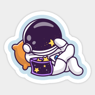 Cute Astronaut Chill With Eating Star Snack Cartoon Sticker